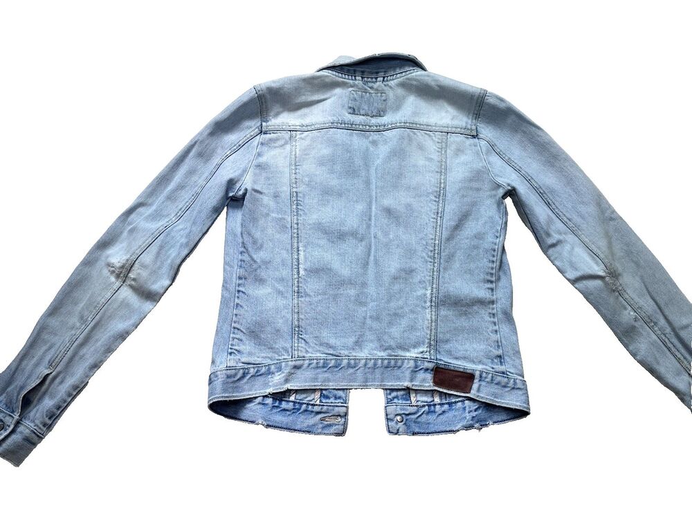 VTG Y2K Abercrombie & Fitch Womens XL Denim Jacket Light Wash Trucker Distressed - Picture 7 of 8